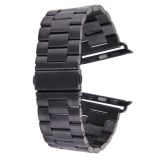 For Apple Watch 38mm Butterfly Buckle 3 Beads Stainless Steel Watchband(Black)