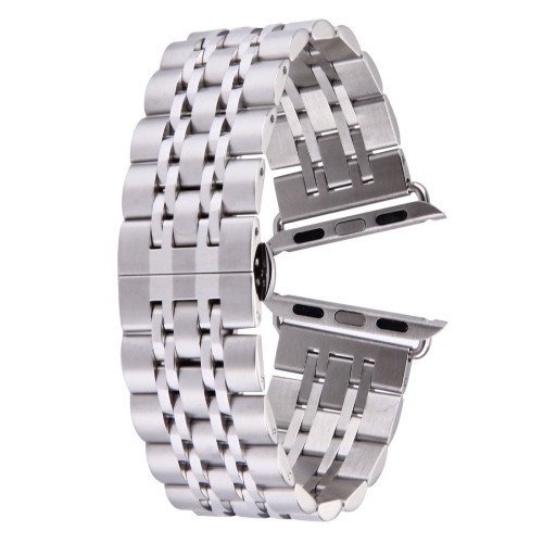 For Apple Watch 38mm Hidden Butterfly Buckle 7 Beads Stainless Steel Watchband(Silver)