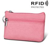 Cowhide Leather Zipper Solid Color Horizontal Card Holder Wallet RFID Blocking Coin Purse Card Bag Protect Case