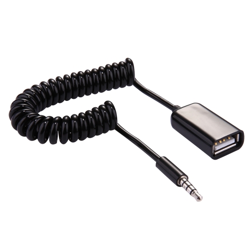 3.5mm Male to USB 2.0 Female Audio Converter Retractable Coiled Cable for Car MP3 Speaker U Disk