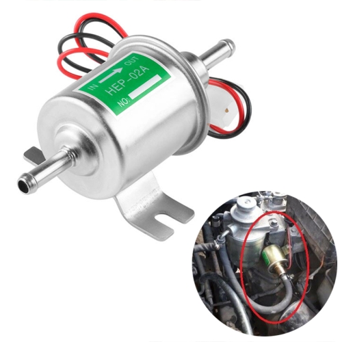 HEP-02A Universal Car 12V Fuel Pump Inline Low Pressure Electric Fuel Pump (Silver)