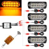 DC12V-24V / 18W 4 in 1 Front Grille Emergency Strobe Flash Warning Light Pickup 12LEDs Side Light Wireless Control 16 Modes (Yellow Light)