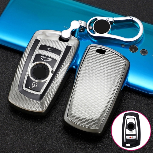 For BMW Square 4-button A Version Car TPU Key Protective Cover Key Case with Key Ring (Silver)