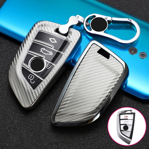 For BMW Blade 4-button A Version Car TPU Key Protective Cover Key Case with Key Ring (Silver)