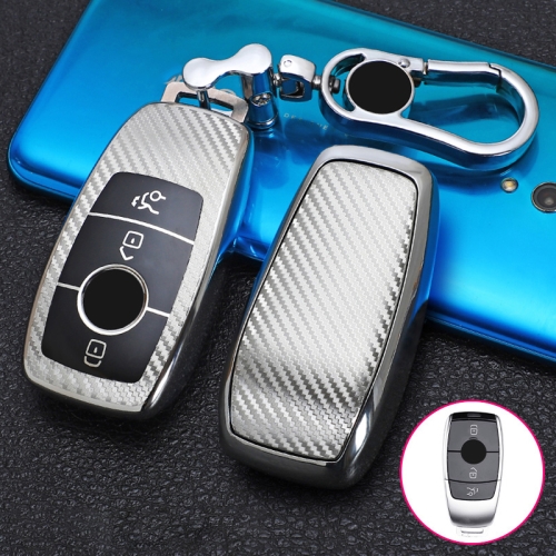 For Mercedes-Benz E-Class Smart 3-button Car TPU Key Protective Cover Key Case with Key Ring (Silver)