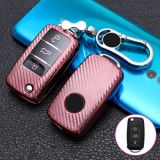 For Volkswagen Folding 3-button Car TPU Key Protective Cover Key Case with Key Ring (Pink)