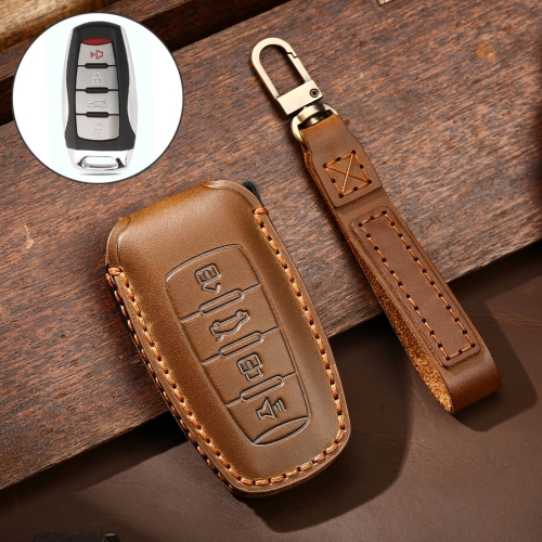 Hallmo Car Cowhide Leather Key Protective Cover Key Case for Haval H6 (Brown)