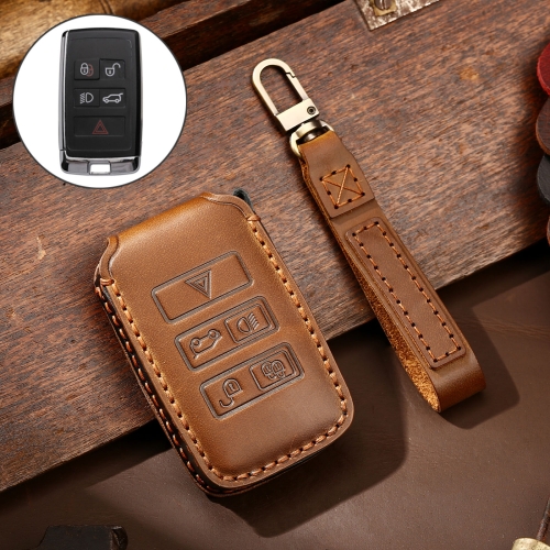 Hallmo Car Cowhide Leather Key Protective Cover Key Case for Land Rover Discovery 5 B Style (Brown)