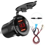 ZH-876C2 Car Square Aluminum Alloy QC 3.0 Dual USB Charger with Voltmeter & 60cm Cable