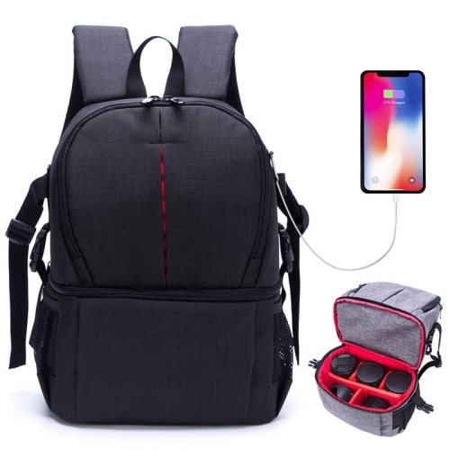Multi-functional Waterproof Nylon Shoulder Backpack Padded Shockproof Camera Case Bag for Nikon Canon DSLR Cameras(Black)