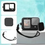 For GoPro HERO9 Black Silicone Protective Case Cover with Wrist Strap & Lens Cover(Black)