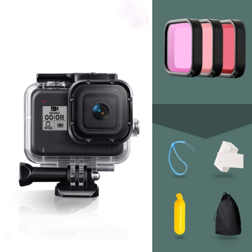 For GoPro HERO8 Black 45m Waterproof Housing Protective Case with Buckle Basic Mount & Screw & (Purple