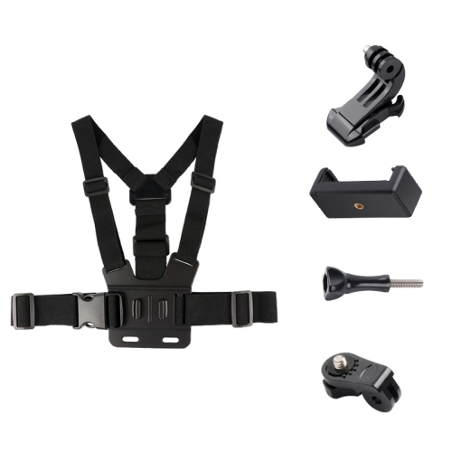 Adjustable Body Mount Belt Chest Strap with Phone Clamp & S-type Adapter & J Hook Mount & Long Screw for GoPro HERO9 Black / HERO8 Black / HERO7 /6 /5 /5 Session /4 Session /4 /3+ /3 /2 /1