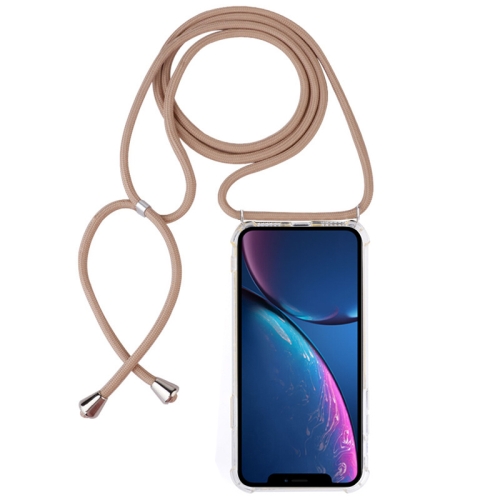Four-Corner Anti-Fall Transparent TPU Mobile Phone Case With Lanyard for iPhone XR(Beige)