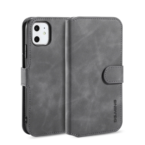 DG.MING Retro Oil Side Horizontal Flip Case with Holder & Card Slots & Wallet for iPhone 11(Grey)