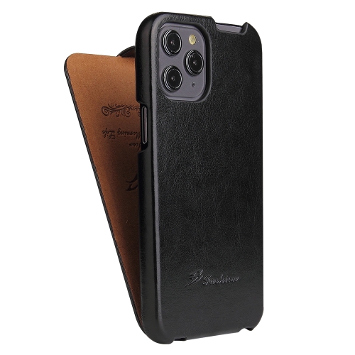 Fierre Shann Retro Oil Wax Texture Vertical Flip PU Leather Case For iPhone 12 Pro Max(Black)