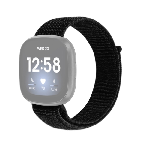 For Fitbit Versa 3 Nylon Loop Replacement Strap Watchband(Black)