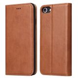 Fierre Shann PU Genuine Leather Texture Horizontal Flip Leather Case with Holder & Card Slots & Wallet For iPhone 8 / 7 / SE 2020(Brown)