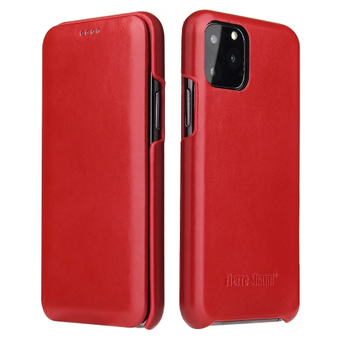 Fierre Shann Business Magnetic Horizontal Flip Genuine Leather Case For iPhone 11(Red)