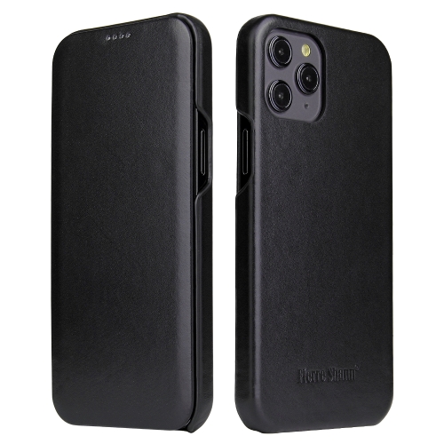Fierre Shann Business Magnetic Horizontal Flip Genuine Leather Case For iPhone 12 / 12 Pro(Black)