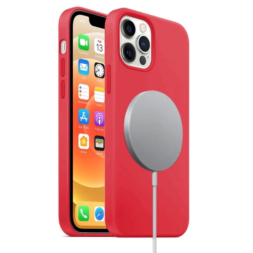 Magnetic Liquid Silicone Full Coverage Shockproof Magsafe Case with Magsafe Charging Magnet For iPhone 12 / 12 Pro(Red)