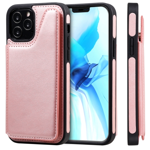 Shockproof Calf Texture Protective Case with Holder & Card Slots & Frame For iPhone 12 / 12 Pro(Rose Gold)