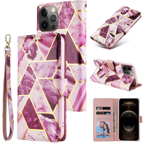 Marble Bronzing Stitching Horizontal Flip PU Leather Case with Holder & Card Slots & Wallet & Photo Frame For iPhone 12 / 12 Pro(Purple)