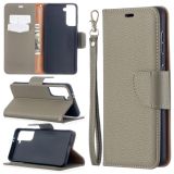 For Samsung Galaxy S21 5G Litchi Texture Pure Color Horizontal Flip Leather Case with Holder & Card Slots & Wallet & Lanyard(Grey)