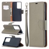 For Samsung Galaxy S21 Ultra 5G Litchi Texture Pure Color Horizontal Flip Leather Case with Holder & Card Slots & Wallet & Lanyard(Grey)