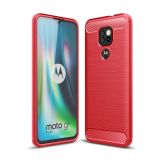 For Motorola Moto G9 Play Brushed Texture Carbon Fiber TPU Case(Red)