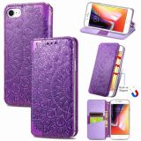 Blooming Mandala Embossed Pattern Magnetic Horizontal Flip Leather Case with Holder & Card Slots & Wallet For iPhone SE 2020 / 8 / 7(Purple)