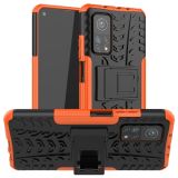 For Xiaomi Mi 10T / 10T Pro 5G Tire Texture Shockproof TPU+PC Protective Case with Holder(Orange)