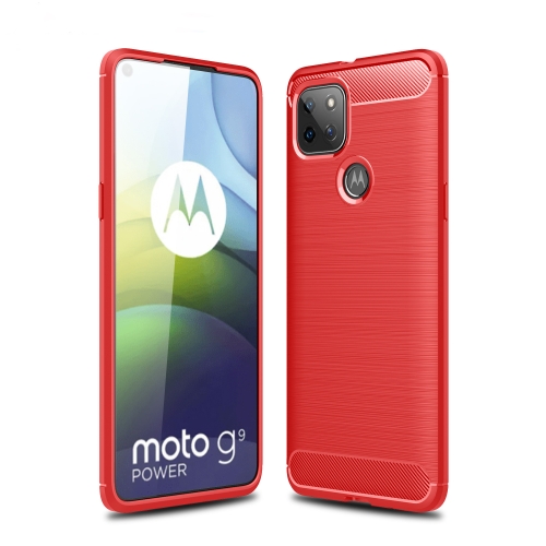 For Motorola Moto G9 Power Brushed Texture Carbon Fiber TPU Case(Red)