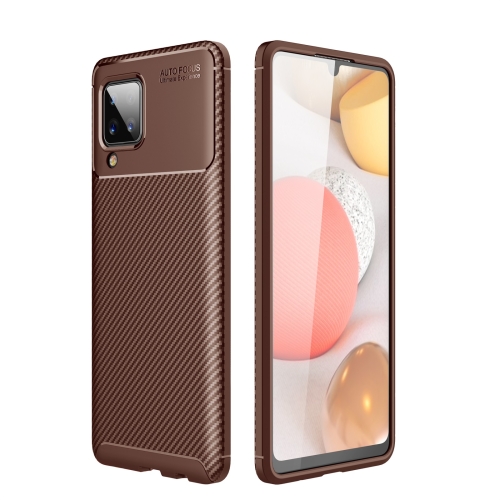 For Samsung Galaxy A12 Carbon Fiber Texture Shockproof TPU Case(Brown)
