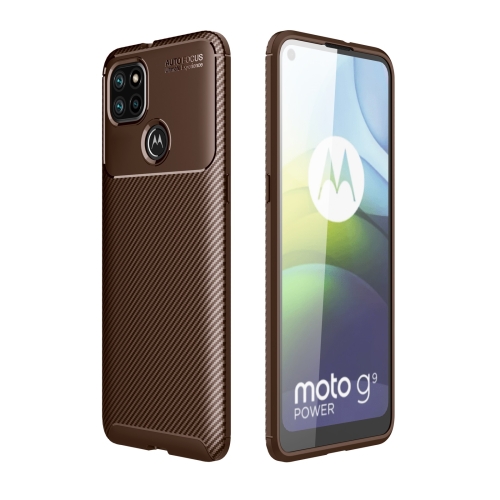 For Motorola Moto G9 Power Carbon Fiber Texture Shockproof TPU Case(Brown)