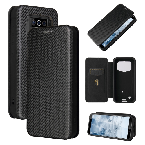 For Oukitel WP5 / WP5 Pro Carbon Fiber Texture Magnetic Horizontal Flip TPU + PC + PU Leather Case with Card Slot(Black)