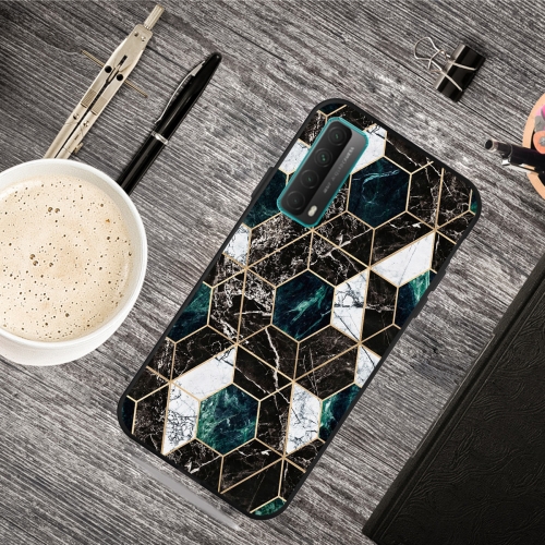 For Huawei P Smart 2021 Frosted Fashion Marble Shockproof  TPU Protective Case(Hexagon Black)
