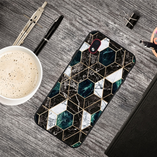 For Samsung Galaxy A01 Core Frosted Fashion Marble Shockproof  TPU Protective Case(Hexagon Black)