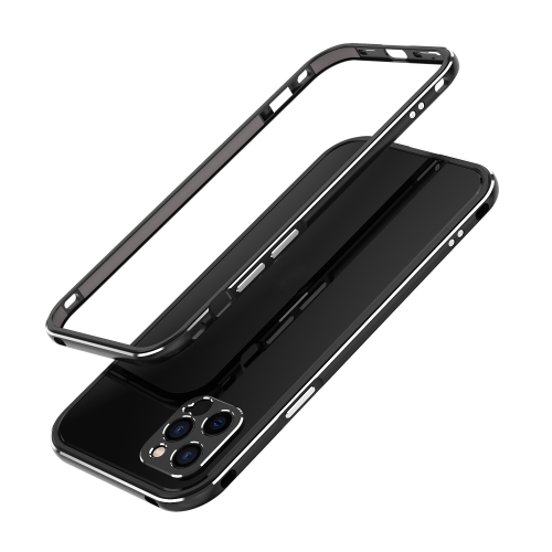 Aurora Series Lens Protector + Metal Frame Protective Case For iPhone 12 Pro(Black Silver)