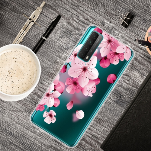 For Huawei P Smart 2021 Colored Drawing Clear TPU Protective Cases(Cherry Blossoms)