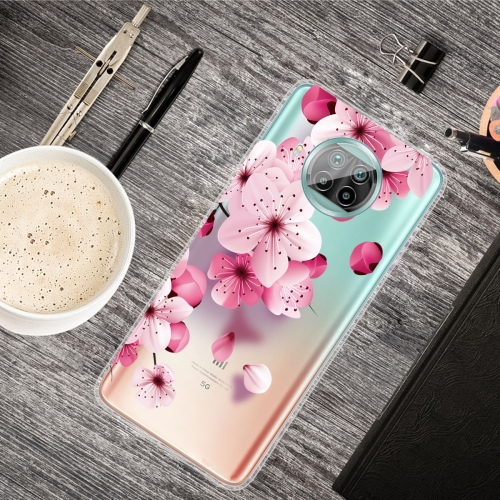 For Xiaomi Mi 10T Lite 5G Colored Drawing Clear TPU Protective Cases(Cherry Blossoms)