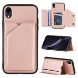 Skin Feel PU + TPU + PC Back Cover Shockproof Case with Card Slots & Holder & Photo Frame For iPhone XR(Rose Gold)
