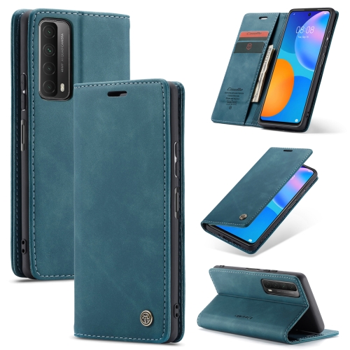 For Huawei P Smart 2021 CaseMe-013 Multifunctional Retro Frosted Horizontal Flip Leather Case with Card Slot & Holder & Wallet(Blue)