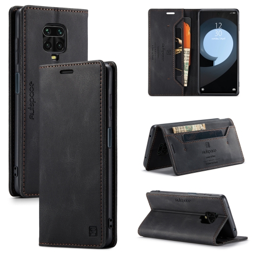 For Xiaomi Redmi Note 9s AutSpace A01 Retro Skin-feel Crazy Horse Texture Horizontal Flip Leather Case with Holder & Card Slots & Wallet & RFID(Black)