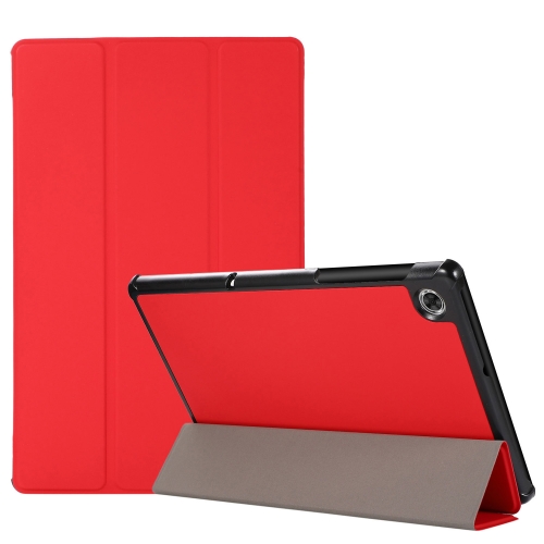 3-folding Skin Texture Horizontal Flip TPU + PU Leather Case with Holder For Lenovo M10 Plus(Red)