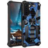 For Samsung Galaxy S21 Ultra 5G Camouflage Armor Shockproof TPU + PC Magnetic Protective Case with Holder(Dark Blue)