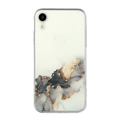 Hollow Marble Pattern TPU Straight Edge Fine Hole Protective Case For iPhone XR(Black)
