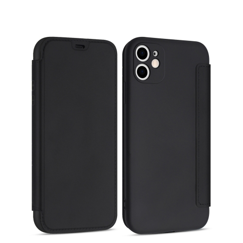 Imitate Liquid Silicone Horizontal Flip Leather Case with Card Slots For iPhone 11(Black)