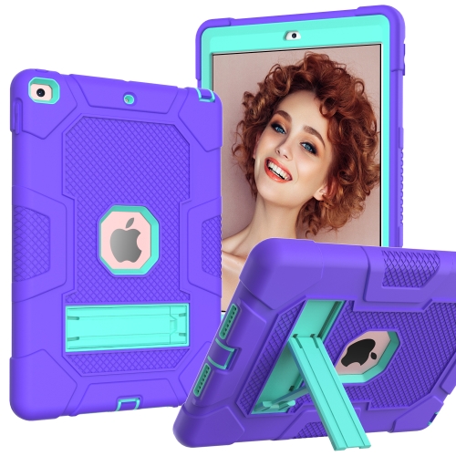 Contrast Color Robot Shockproof Silicone + PC Protective Case with Holder For iPad 10.2 (2019) / (2020) (Purple Mint Green)