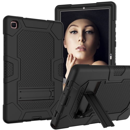 For Samsung Galaxy Tab A7 10.4 (2020) T500 / T505 Contrast Color Robot Shockproof Silicone + PC Protective Case with Holder(Black)